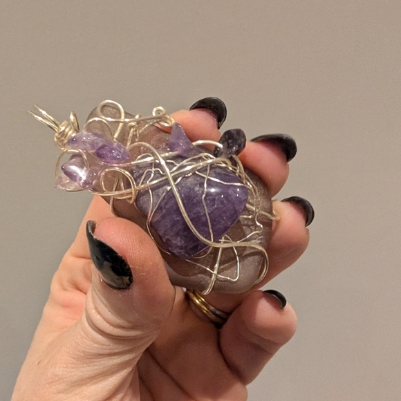 Handcrafted Amethyst And Sea Glass Wire-Wrapped Pendant - Picture 6 of 9